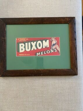 Buxom Melons Vintage Label Print in Red and Green